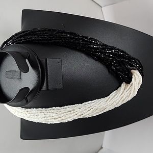 Multi Strand Black & White Seed Bead Necklace